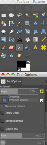 GIMP toolbox and tool options