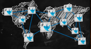 Twitter birds world map tweet