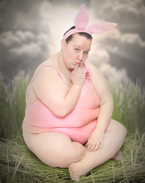 Fat woman in pink lady