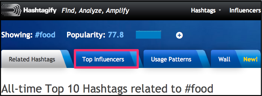 Hashtagify Top Influencers tab